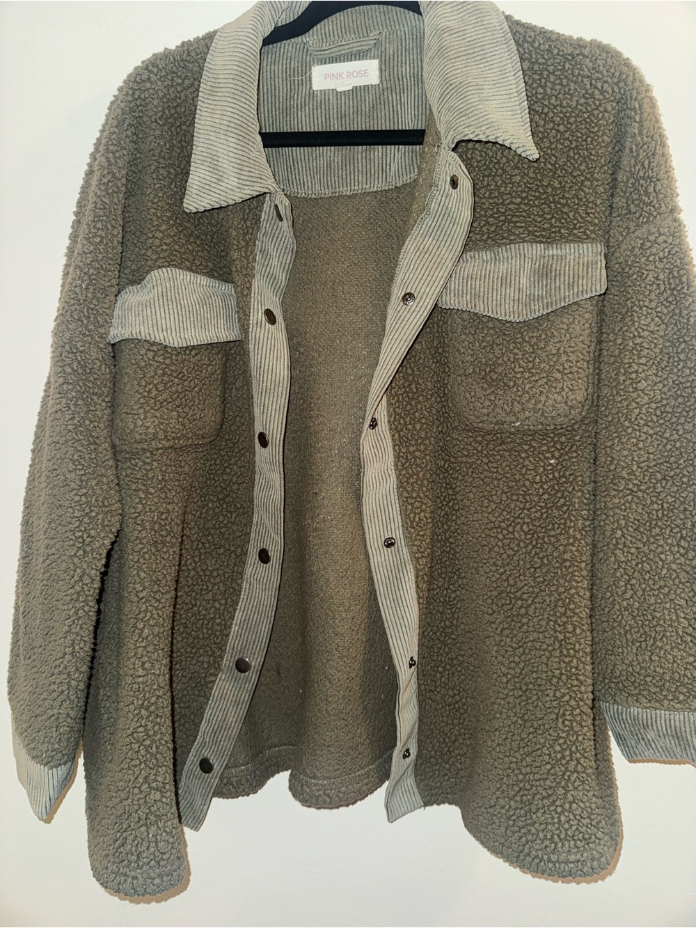 Olive Green Sherpa Fleece Jacket - Picture 4 of 4